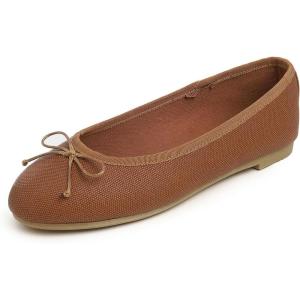 image:imageFEVERSOLE Womens Bow Tie Fashion Dress Slip On Shoes Round Toe Ballet FlatCamel Texture Vegan Leather