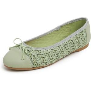 image:imageFEVERSOLE Womens Bow Tie Fashion Dress Slip On Shoes Round Toe Ballet FlatGreen Raffia Toe Cap