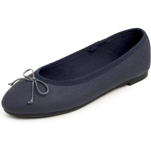 image:imageFEVERSOLE Womens Bow Tie Fashion Dress Slip On Shoes Round Toe Ballet FlatNavy Texture Vegan Leather