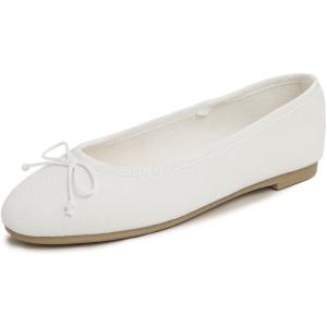 image:imageFEVERSOLE Womens Bow Tie Fashion Dress Slip On Shoes Round Toe Ballet FlatWhite Texture Vegan Leather