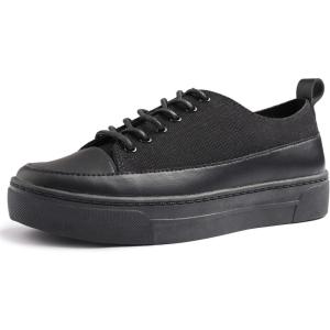 image:imageFEVERSOLE Womens Canvas Vegan Leather Lightweight Platform LaceUp Street Sneakers Black Canvas PU Platform Size 85 M US