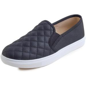 image:imageFEVERSOLE Womens Casual Slip On Sneaker Comfort Quilted Loafer FlatsBlack Quilted Embossed Vegan Leather