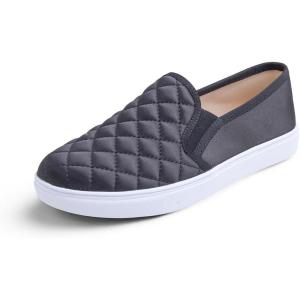 image:imageFEVERSOLE Womens Casual Slip On Sneaker Comfort Quilted Loafer FlatsBlack Quilted Satin Silky