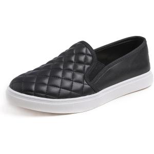 image:imageFEVERSOLE Womens Casual Slip On Sneaker Comfort Quilted Loafer FlatsBlack Quilted Vegan Leather