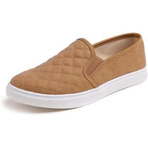 image:imageFEVERSOLE Womens Casual Slip On Sneaker Comfort Quilted Loafer FlatsCamel Quilted Vegan Leather