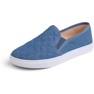 image:imageFEVERSOLE Womens Casual Slip On Sneaker Comfort Quilted Loafer FlatsDenim Quilted Canvas