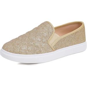 image:imageFEVERSOLE Womens Casual Slip On Sneaker Comfort Quilted Loafer FlatsGold Quilted Glitter