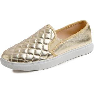 image:imageFEVERSOLE Womens Casual Slip On Sneaker Comfort Quilted Loafer FlatsGold Quilted Vegan Leather