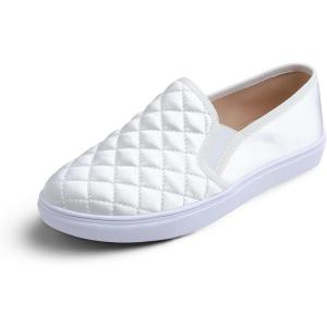 image:imageFEVERSOLE Womens Casual Slip On Sneaker Comfort Quilted Loafer FlatsWhite Quilted Satin Silky