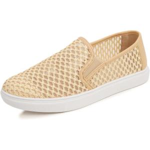 image:imageFEVERSOLE Womens Casual Slip On Sneaker Comfort Walking Loafer FlatsBeige Knit Mesh