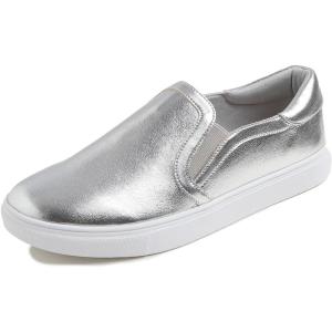 image:imageFEVERSOLE Womens Casual Slip On Sneaker Comfort Walking Loafer FlatsSilver Veganleather