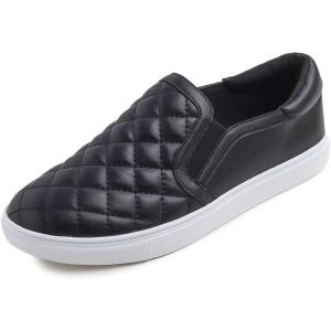 image:imageFEVERSOLE Womens Casual Slip On Sneaker Comfortable Quilted Loafer Travel Walking ShoesBlack Quilted Vegan Leather