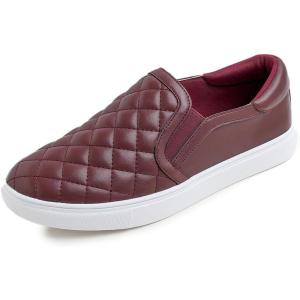 image:imageFEVERSOLE Womens Casual Slip On Sneaker Comfortable Quilted Loafer Travel Walking ShoesBurgundy Red Quilted Vegan Leather