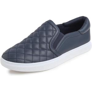 image:imageFEVERSOLE Womens Casual Slip On Sneaker Comfortable Quilted Loafer Travel Walking ShoesNavy Blue Quilted Vegan Leather