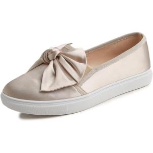 image:imageFEVERSOLE Womens Casual Slip On Sneaker Fashion Bow Tie Loafer FlatsGold Silky