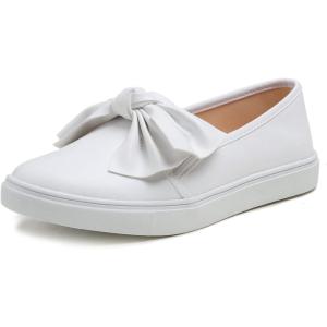 image:imageFEVERSOLE Womens Casual Slip On Sneaker Fashion Bow Tie Loafer FlatsWhite Vegan Leather