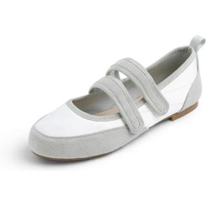 image:imageFEVERSOLE Womens Cushion Padded Mary Jane Sneakers Double Straps Comfort Casual Soft Fabric Sporty BalletsWhite Fabric Mf Two Straps