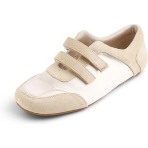 image:imageFEVERSOLE Womens Cushion Padded Mary Jane Sneakers Double Straps Comfort Casual Soft Fabric Sporty Slip On FlatsBeige Fabric Mf Two Straps