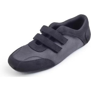 image:imageFEVERSOLE Womens Cushion Padded Mary Jane Sneakers Double Straps Comfort Casual Soft Fabric Sporty Slip On FlatsBlack Fabric Mf Two Straps