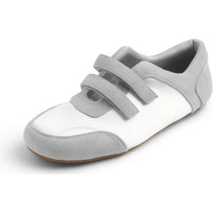 image:imageFEVERSOLE Womens Cushion Padded Mary Jane Sneakers Double Straps Comfort Casual Soft Fabric Sporty Slip On FlatsWhite Fabric Mf Two Straps