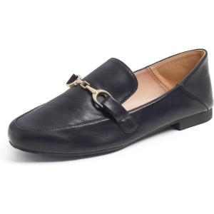 image:imageFEVERSOLE Womens Fashion Daily Comfort Soft Penny Loafer Office Work FlatsBlack Vegan Leather Golden Buckle