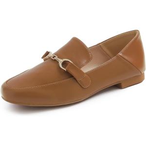 image:imageFEVERSOLE Womens Fashion Daily Comfort Soft Penny Loafer Office Work FlatsCamel Vegan Leather Golden Buckle