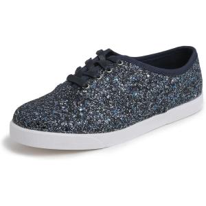 image:imageFEVERSOLE Womens Fashion Dress Sneakers Party Bling Casual Flats Embellished ShoesNight Blue Glitter Laceup Plimsolls