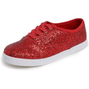 image:imageFEVERSOLE Womens Fashion Dress Sneakers Party Bling Casual Flats Embellished ShoesRed Glitter Laceup Plimsolls