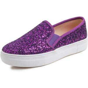 image:imageFEVERSOLE Womens Fashion Slip On Sneaker Casual Platform LoafersPlatform Purple Glitter