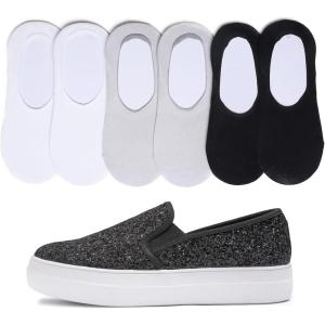 image:imageFEVERSOLE Womens Fashion SlipOn Sneaker Loafers Black Size 7 M US Bound with No Show Socks Women Ankle Low Cut Thin Socks 3 Colors 6 Pairs