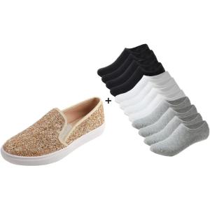 image:imageFEVERSOLE Womens Fashion SlipOn Sneaker Loafers Gold Size 8 M US Boundle with No Show Socks Women Ankle Low Cut Thin No Slip Invisible Liner Socks 3 Colors 6 Pairs