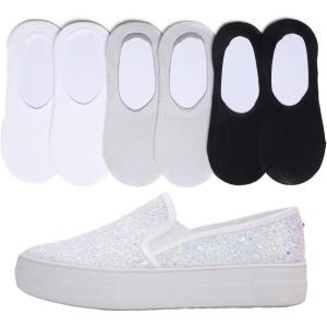 image:imageFEVERSOLE Womens Fashion SlipOn Sneaker Loafers Multi White Size 7 M US Bound with No Show Socks Women Ankle Low Cut Thin Socks 3 Colors 6 Pairs