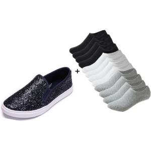 image:imageFEVERSOLE Womens Fashion SlipOn Sneaker Loafers Navy Size 65 M US Boundle with No Show Socks Women Ankle Low Cut Thin No Slip Invisible Liner Socks 3 Colors 6 Pairs