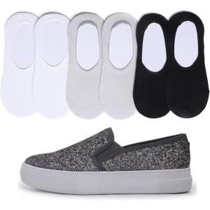 image:imageFEVERSOLE Womens Fashion SlipOn Sneaker Loafers Pewter 85 M US Bound with No Show Socks Women Ankle Low Cut Thin Socks 3 Colors 6 Pairs