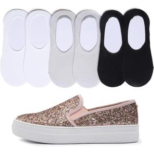 image:imageFEVERSOLE Womens Fashion SlipOn Sneaker Loafers Pink Gold Size 75 M US Bound with No Show Socks Women Ankle Low Cut Thin Socks 3 Colors 6 Pairs