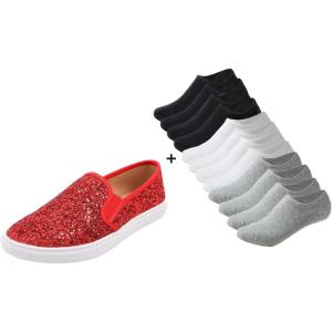 image:imageFEVERSOLE Womens Fashion SlipOn Sneaker Loafers Red Size 6 M US Boundle with No Show Socks Women Ankle Low Cut Thin No Slip Invisible Liner Socks 3 Colors 6 Pairs