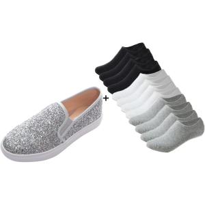 image:imageFEVERSOLE Womens Fashion SlipOn Sneaker Loafers Silver Pure Size 75 M US Boundle with No Show Socks Women Ankle Low Cut Thin No Slip Invisible Liner Socks 3 Colors 6 Pairs