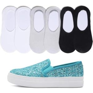 image:imageFEVERSOLE Womens Fashion SlipOn Sneaker Loafers Turquoise Size 6 M US Bound with No Show Socks Women Ankle Low Cut Thin Socks 3 Colors 6 Pairs