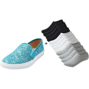 image:imageFEVERSOLE Womens Fashion SlipOn Sneaker Loafers Turquoise Size 65 M US Boundle with No Show Socks Women Ankle Low Cut Thin No Slip Invisible Liner Socks 3 Colors 6 Pairs