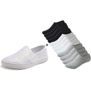 image:imageFEVERSOLE Womens Fashion SlipOn Sneaker Loafers White Size 95 M US Boundle with No Show Socks Women Ankle Low Cut Thin No Slip Invisible Liner Socks 3 Colors 6 Pairs
