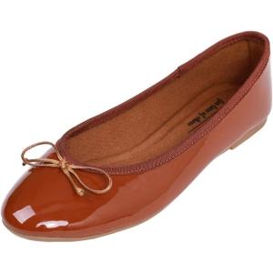 image:imageFEVERSOLE Womens Macaroon Colorful Memory Foam Cushion Insock Patent Ballet FlatCaramel