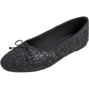 image:imageFEVERSOLE Womens Macaroon Colorful Memory Foam Cushion Insock Patent Ballet FlatGlitter Black