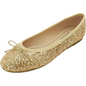 image:imageFEVERSOLE Womens Macaroon Colorful Memory Foam Cushion Insock Patent Ballet FlatGlitter Gold