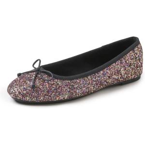 image:imageFEVERSOLE Womens Macaroon Colorful Memory Foam Cushion Insock Patent Ballet FlatGlitter Multi Black