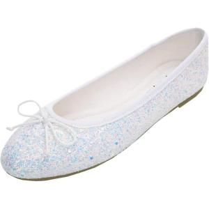 image:imageFEVERSOLE Womens Macaroon Colorful Memory Foam Cushion Insock Patent Ballet FlatGlitter Multi White