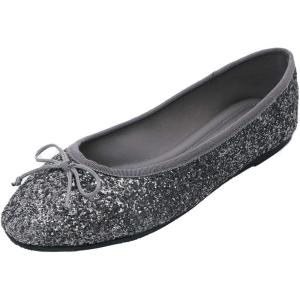 image:imageFEVERSOLE Womens Macaroon Colorful Memory Foam Cushion Insock Patent Ballet FlatGlitter Pewter