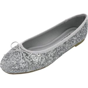 image:imageFEVERSOLE Womens Macaroon Colorful Memory Foam Cushion Insock Patent Ballet FlatGlitter Silver