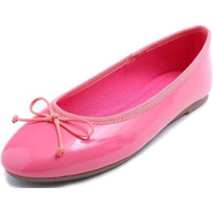 image:imageFEVERSOLE Womens Macaroon Colorful Memory Foam Cushion Insock Patent Ballet FlatHot Pink
