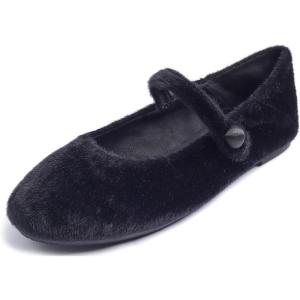 image:imageFEVERSOLE Womens Macaroon Colorful Memory Foam Cushion Insock Patent Ballet FlatMaryjane Black Plush
