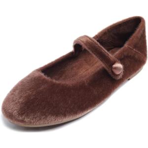 image:imageFEVERSOLE Womens Macaroon Colorful Memory Foam Cushion Insock Patent Ballet FlatMaryjane Brown Plush